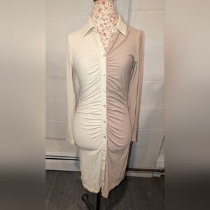 Mittoshop Beige and Cream Bodycon Snap Dress